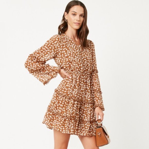 Piper Floral Trumpet Sleeve Dress - Picture 1 of 6